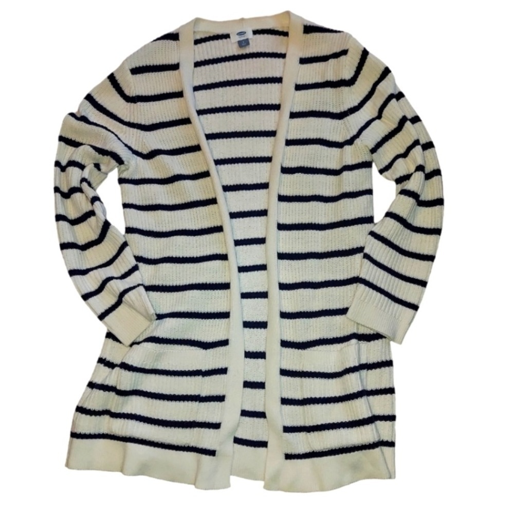Striped Cream and Navy Blue Women's Sweater